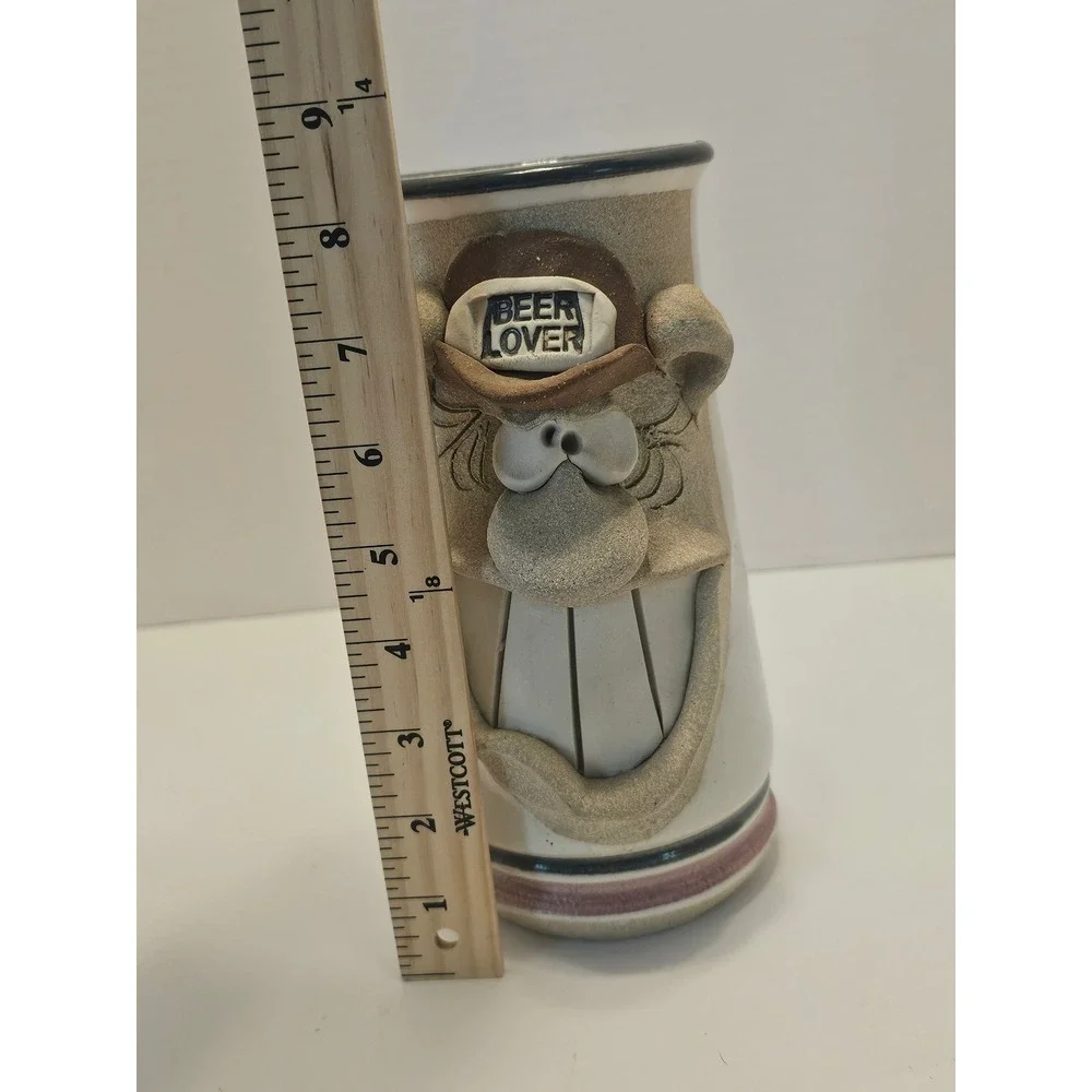 Vtg 80s Mahon Stoneware Ugly Face Beer Stein Mug 3D BEER LOVER 38fl oz signed